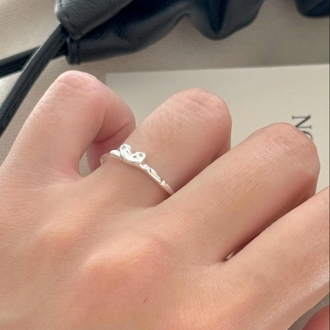 Anello Cuore Argento Sterling 925 Zirconia Regolabile Aperto Gioielli Minimalista Organico Flusso Irregolare