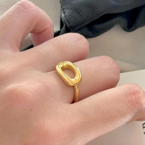 Anello In Argento Sterling 925 Ovale Geometrico Cavo Aperto Regolabile Minimalista Stile Ins Accessorio Moda Donna
