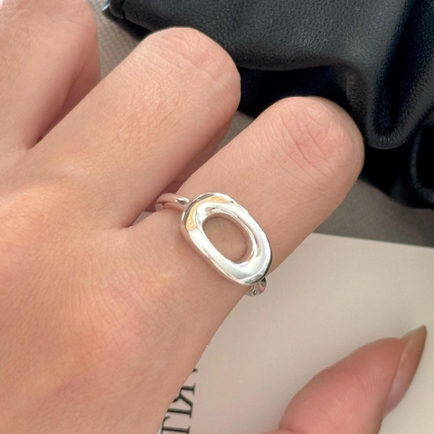 Anello In Argento Sterling 925 Ovale Geometrico Cavo Aperto Regolabile Minimalista Stile Ins Accessorio Moda Donna