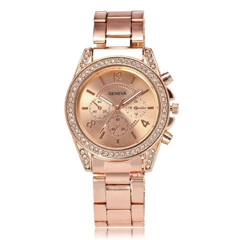 Damen Quarzuhr Straßlünette Edelstahlarmband Rundes Analoges Zifferblatt Mode Luxus Business Stil Armbanduhr