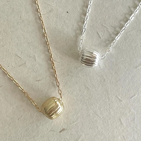 925 Sterling Silber Halskette Mit Geripptem Kürbisperlen Anhänger Geometrischer Minimalistischer Schmuck