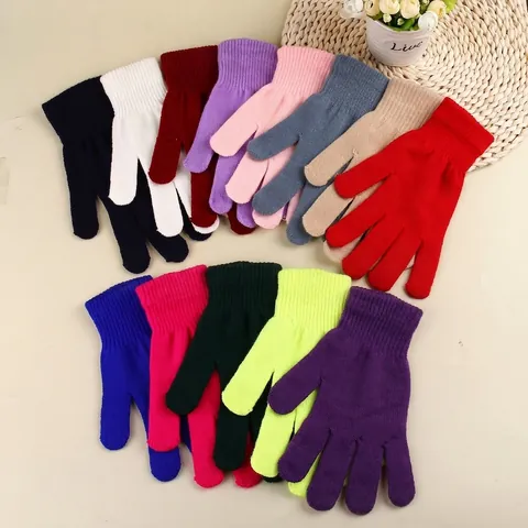 Winter Warm Knitted Magic Gloves Solid Color Stretchy Acrylic Full Finger Ribbed Cuff For Men And Women Outdoor