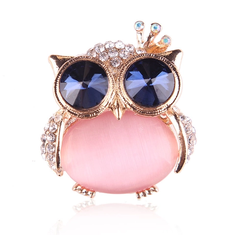 Spilla Gufo Vintage Lega Con Strass Cristallo Blu E Pietra Occhio Di Gatto Sintetica Elegante Spilla Animale