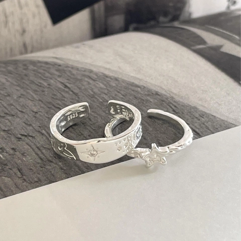 Anelli Texture Stella Argento Sterling 925 Gioielli Da Dito Aperti Regolabili Per Donna Stile Coreano Minimalista