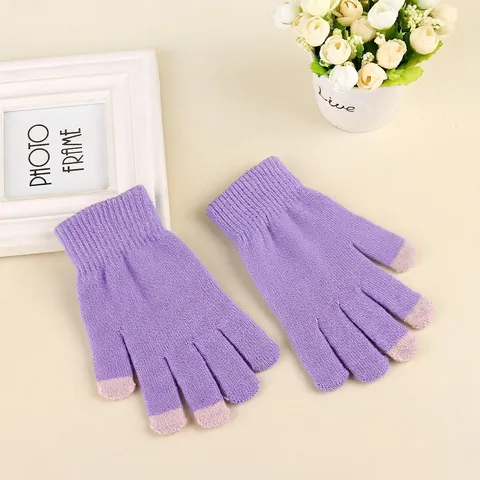 Winter Knitted Gloves Acrylic Thermal Touchscreen Warm Full Finger Elastic Rib Cuff Outdoor For Adult Men Women