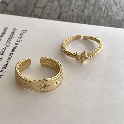 Anelli Texture Stella Argento Sterling 925 Gioielli Da Dito Aperti Regolabili Per Donna Stile Coreano Minimalista