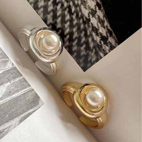 Anillo In Argento Sterling 925 Con Perla Artificial Regolabile Aperto Minimalista Elegante Stile Retrò Francese Gioielli Per Donna