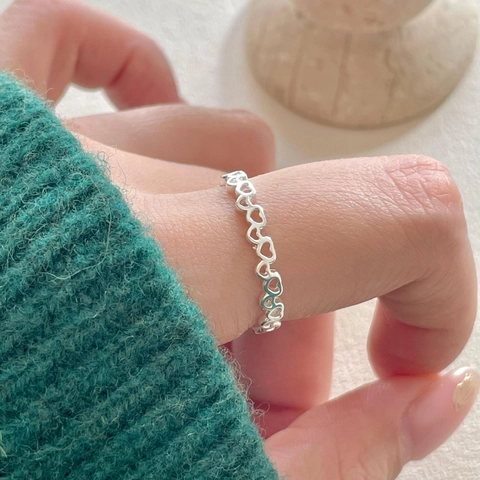 925 Sterling Silber Herz Ring Hohl Kontinuierliche Liebe Form Minimalistisch Band Schmuck Damen