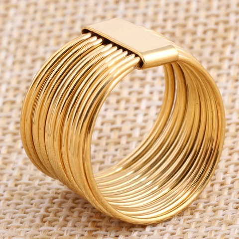 Multi Layer Wire Ring Gold Plated Stainless Steel Wide Band Geometric Minimalist Exaggerated Fashion Jewelry Unisex