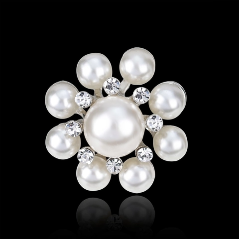 Elegant Alloy Floral Brooch Pin For Women Artificial Pearl Rhinestone Inlaid Geometric Flower Shawl Clip Clothes Jewelry