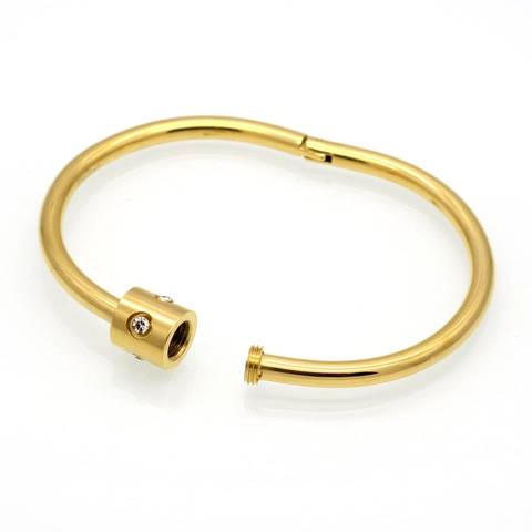 Titanstahl Strass Offener Armreif Für Herren Damen Poliertes Zylindrisches Schraubendesign Mode Schmuck Armreif