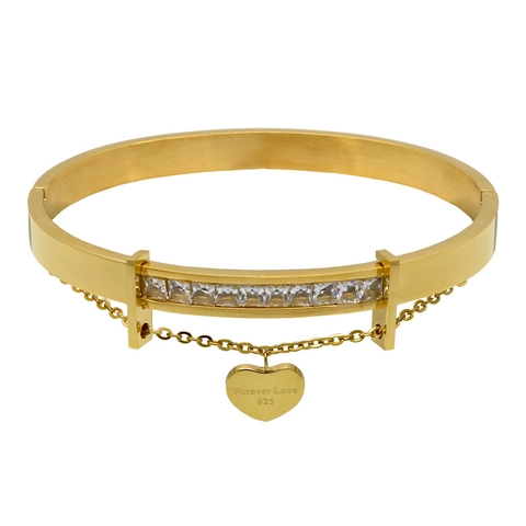 Bracelet Jonc En Acier Inoxydable Avec Pendentif Coeur Et Zircon Fermoir Charnière Bijoux Pour Femmes