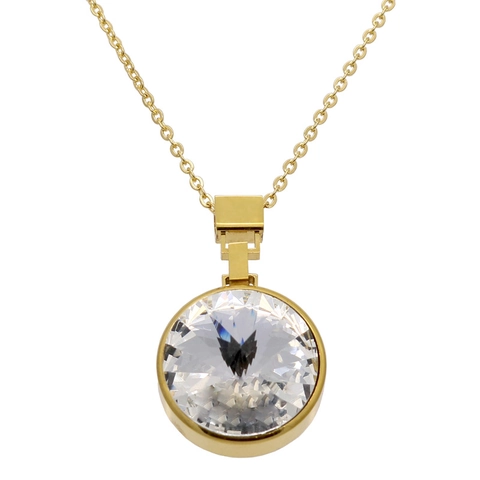 Collier En Acier Inoxydable Pendentif Rond En Cristal De Zircone Chaîne Clavicule Élégante Pour Femme