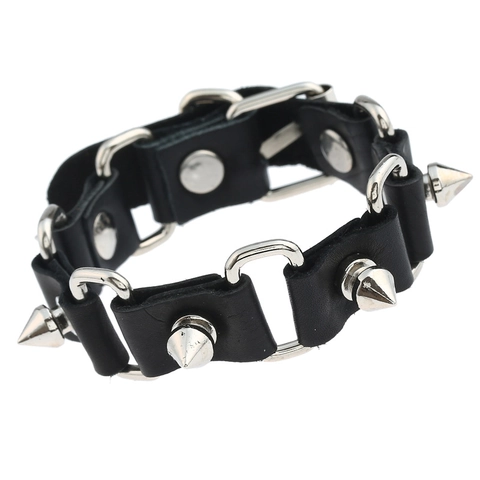 Pulsera De Cuero De Vaca Punk Rock Con Pinchos Y Anillos De Aleación Retro Locomotora Puño Ajustable Con Botón De Presión Para Hombres Mujeres