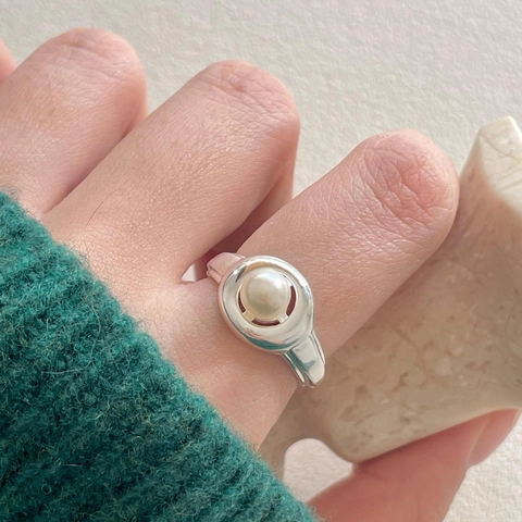 Anillo In Argento Sterling 925 Con Perla Artificial Regolabile Aperto Minimalista Elegante Stile Retrò Francese Gioielli Per Donna