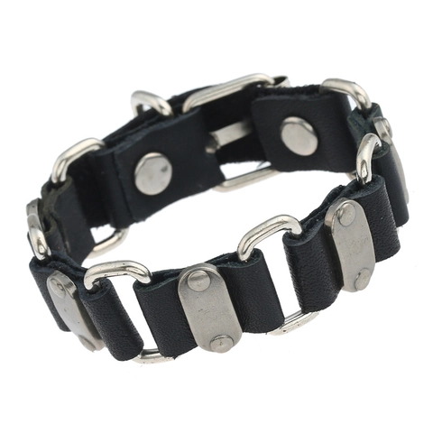 Punk Rindsleder Armband Mit Legierung Metall Ringen Nieten Verstellbare Schnalle Retro Hip Hop Schmuck Für Herren Damen