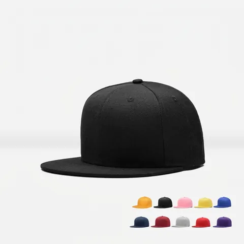 Snapback Baseball Cap Solid Color Flat Brim Hat Adjustable Acrylic Streetwear Hip Hop Casual For Men Women