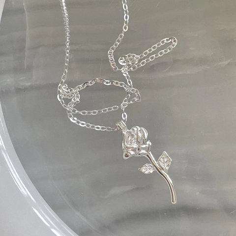 Rosenblüte Anhänger Halskette 925 Sterling Silber 18K Vergoldet Elegantes 3D Blumendesign Schmuck Für Damen