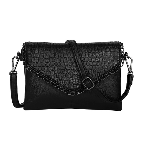 Women Envelope Crossbody Bag Alligator Embossed PU Leather Chain Decor Shoulder Handbag Versatile Fashion Black Purse
