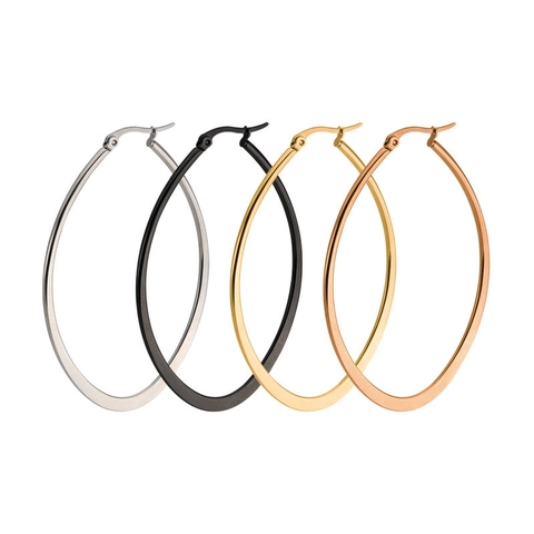 Oval Hoop Earrings For Women Stainless Steel Geometric Minimalist Fashion Jewelry High Polished Lightweight Titanium Steel