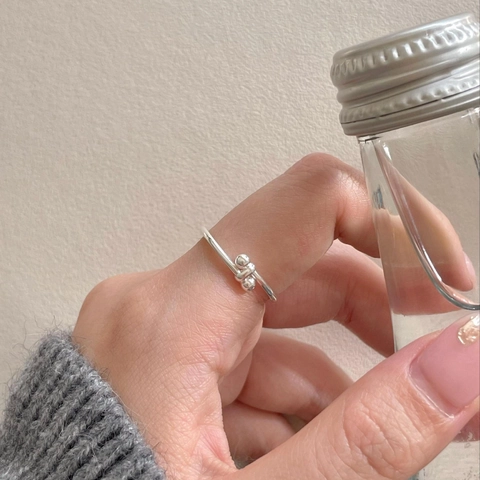 Bead Knot Open Adjustable Ring 925 Sterling Silver High Polished Minimalist Korean Style Jewelry For Women