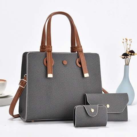 Damen Handtaschen Kollektion Leinwand PU Leder Tote Umhängetasche Clutch Und Kartenhalter Elegant Mode Pendeln