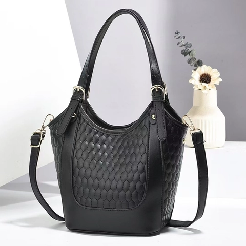 Gesteppte PU Leder Beuteltasche Damen Mode Handtasche Schultertasche Umhängetasche Mit Goldener Hardware