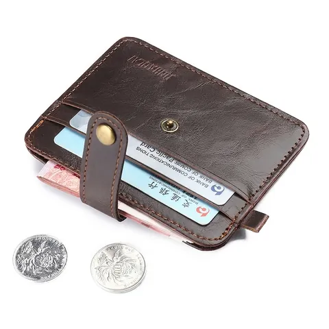Men PU Leather Card Holder Mini Wallet Vintage Snap Button Credit Card Case Ultra Thin Retro Small Purse For Daily Use