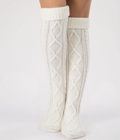 Women Thigh High Socks Over Knee Leg Warmers Cable Knit Warm Acrylic Solid Color Winter Fashion Ribbed Cuff