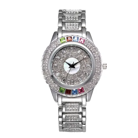 Reloj Lujo Cuarzo Mujer Diamantes Imitación Aleación Correa Impermeable Elegante Bisel Piedras Preciosas Color