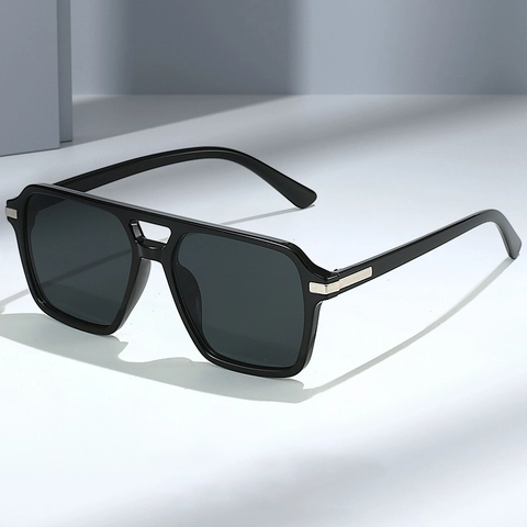 Gafas De Sol Cuadradas De Doble Puente Montura PC Lentes AC Protección UV400 Gafas Retro Para Hombres Y Mujeres