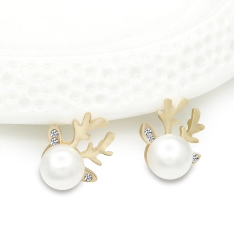 Fashion Christmas Reindeer Antler Artificial Pearl Stud Earrings Alloy Micro Inlaid Rhinestone Deer Head Elegant Festive Earrings For Women Jewelry