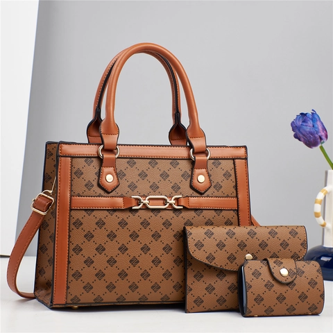 Elegant PU Leather Handbag Clutch And Pouch For Women Geometric Print Metal Chain Link Decoration Fashionable