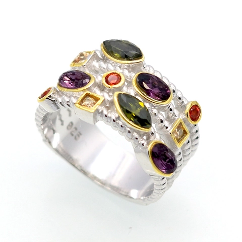Multi Layer Woven Ring With Colorful Gemstones Vintage Bohemian Style Jewelry For Women