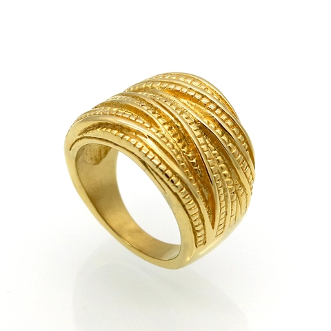 Vintage Braided Wide Band Ring 316L Stainless Steel Gold Plated Multi Layer Woven Rope Textured Statement Jewelry Women