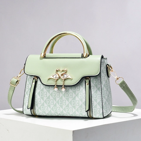 Frauen Handtasche PU Leder Schulter Umhängetasche Schwan Metallschnalle Künstliche Perle Monogramm Große Kapazität Mode Elegant Dame
