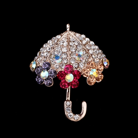 Elegante Spilla A Forma Di Ombrello Per Donna Lega Strass Colorati Fiore Di Cristallo Accessorio Abbigliamento Decorativo