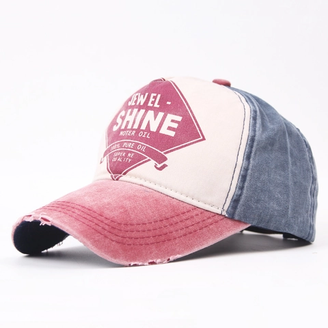 Gorra Béisbol Algodón Lavado Retro Visera Rasgada Bloque Color Estampado Aceite Motor Sombrero Sol Ajustable Hombre Mujer
