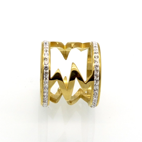 Anillo De Doble Capa Hueco Con Forma De Z Rayo Acero Inoxidable 316L Diamantes De Imitación Incrustados Joyería De Moda Para Parejas