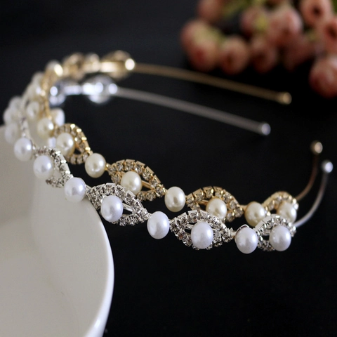 Diadema Elegante De Strass Y Perla Artificial De Imitación Aleación Aro Para Cabello Novia Boda Accesorio Para Niñas Y Niños