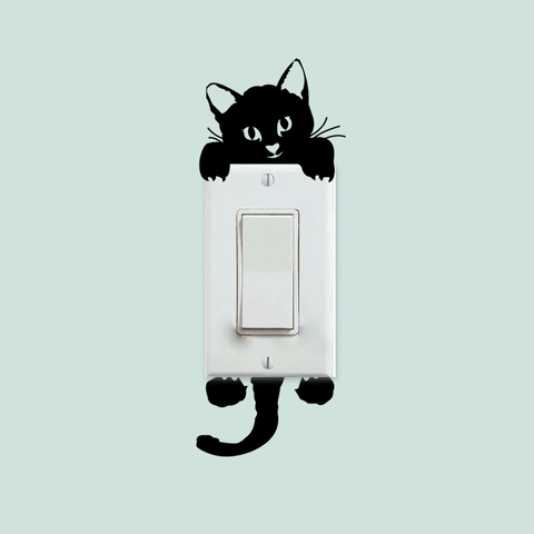 Kreative Neugierige Katze Lichtschalter Aufkleber PVC Abnehmbar Wasserdicht Wandtattoo Schlafzimmer Deko Silhouette Tier