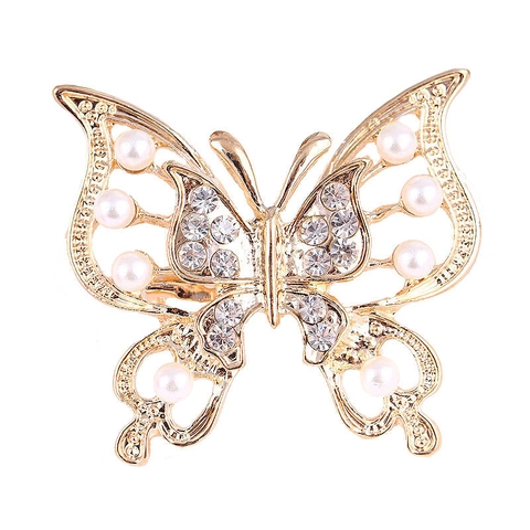 Elegante Spilla A Farfalla Svuotata Lega Strass Perla Artificial Sintetica Stile Vintage Accessorio Per Donna