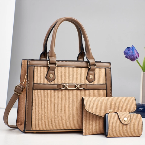 Strukturierte PU Leder Handtasche Geldbörse Und Kartenhalter Mit Goldener Kettendekoration Retro Minimalistische Umhängetasche