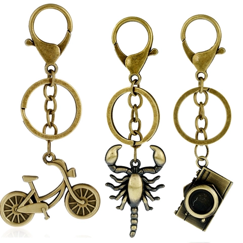 Llavero de Aleación de Zinc Vintage Bronce Antiguo Náutico Ancla Timón Cámara Bicicleta Cierre de Langosta Amuleto para Hombres Mujeres