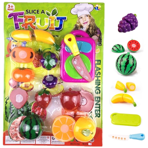 Kids Simulation Kitchen Toy Set Fruit Cutting Pretend Play Set With Plastic Knife And Cutting Board For Girls Boys Gift