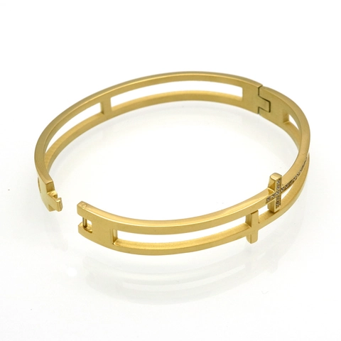 Double Layer Cross Bangle Stainless Steel Rhinestone Hollow Fashion Jewelry For Women