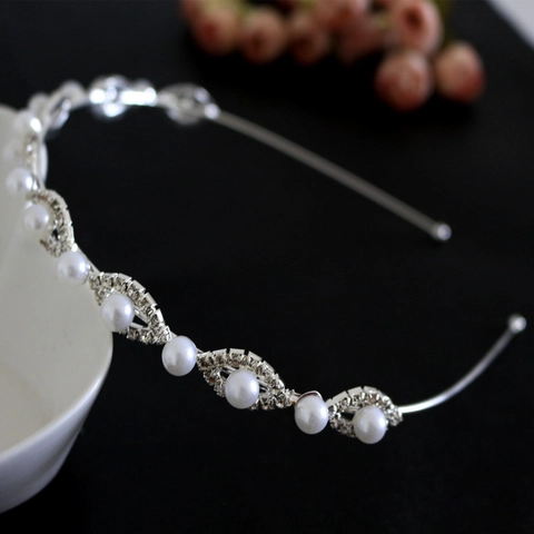 Diadema Elegante De Strass Y Perla Artificial De Imitación Aleación Aro Para Cabello Novia Boda Accesorio Para Niñas Y Niños
