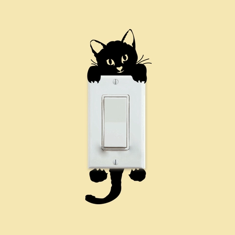 Kreative Neugierige Katze Lichtschalter Aufkleber PVC Abnehmbar Wasserdicht Wandtattoo Schlafzimmer Deko Silhouette Tier