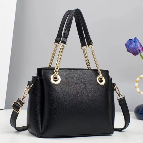 Fashion Women PU Leather Shoulder Bag Litchi Texture Handbag With Gold Chain Handle Versatile Crossbody Bag For Daily Use