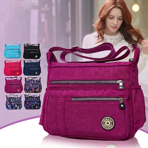 Dames Crossbodytas Van Nylon Multi-Pocket Grote Capaciteit Waterdicht Lichtgewicht Verstelbare Riem Reizen Schoudertas